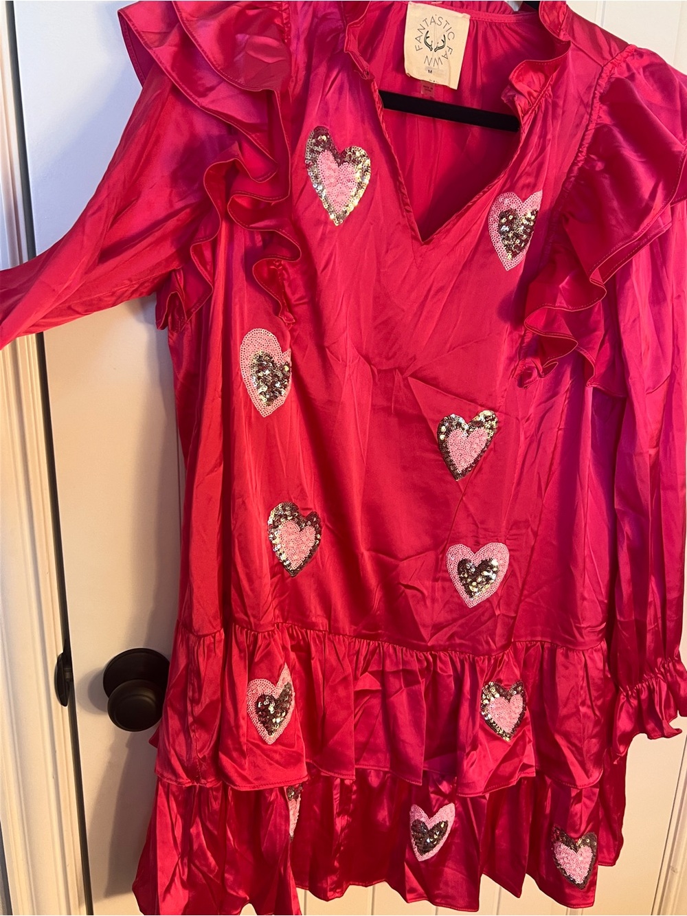 Fantastic Fawn Hot Pink Sequin Heart Ruffle Dress ($79 original) - Picture 5 of 13